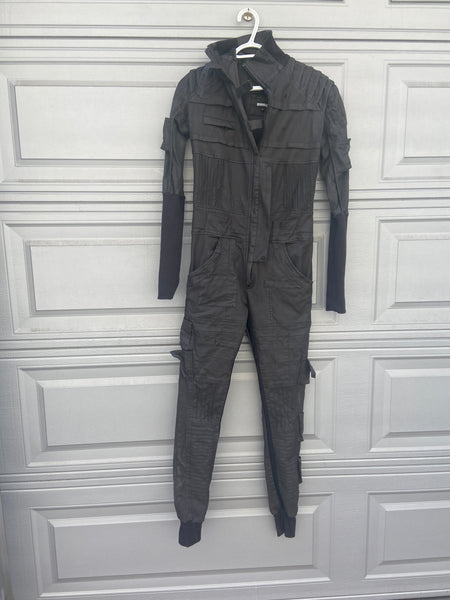 DEMOBAZA SIZE LARGE OVERALL JUMPSUIT- OLIVE CANVAS *FLAW*