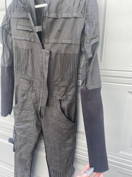 DEMOBAZA SIZE LARGE OVERALL JUMPSUIT- OLIVE CANVAS *FLAW*