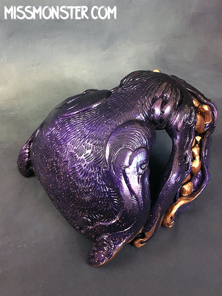 ORNATE PANTHER MASK- PURPLE/RED IRIDESCENT WITH GOLD ACCENT