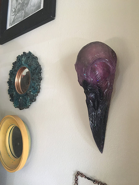 CRYSTAL CROW CREATURE SKULL WALL SCULPTURE