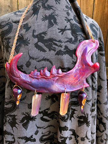 DUST BEAST FANTASY NECKLACE- BRIGHT PINK WITH PURPLE FLAKES