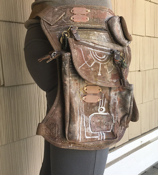 DISTRESSED CANVAS HIP BAG