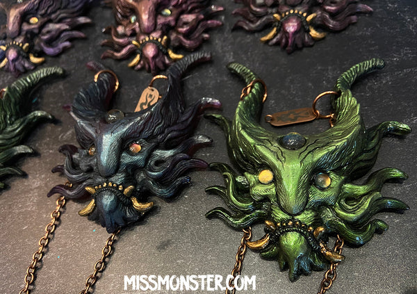PANOPTES BEAST PENDANT- GREENS AND PURPLES