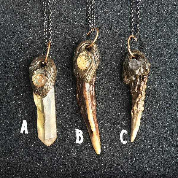 ANTLER AND QUARTZ PENDANTS