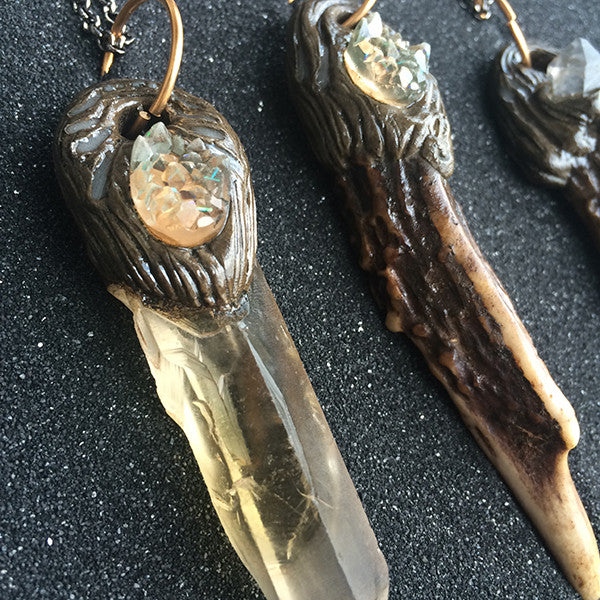 ANTLER AND QUARTZ PENDANTS