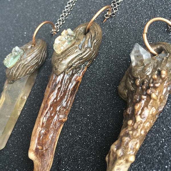 ANTLER AND QUARTZ PENDANTS