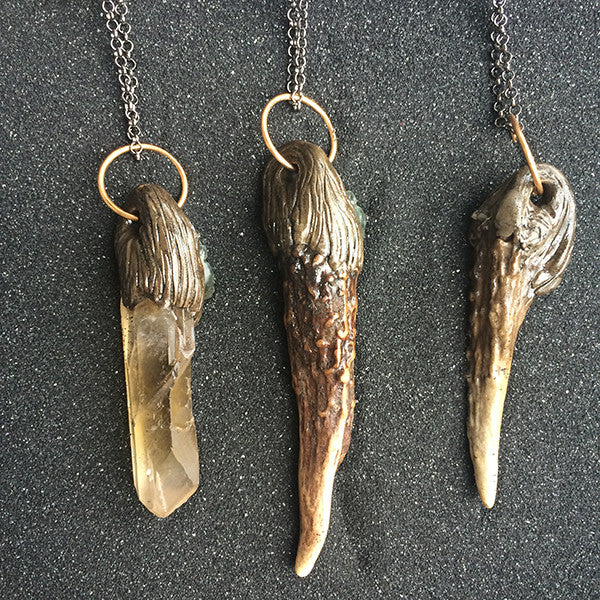 ANTLER AND QUARTZ PENDANTS