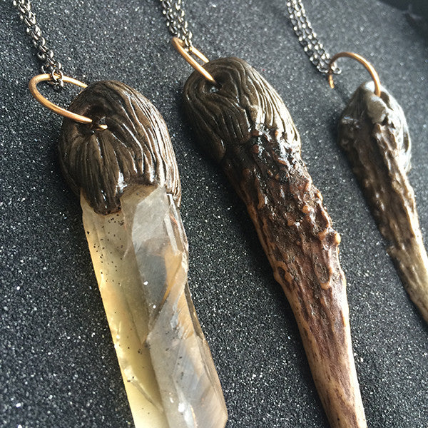 ANTLER AND QUARTZ PENDANTS