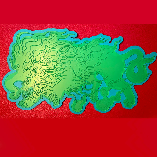 JAPANESE BAKU - ACRYLIC WALL HANGING- FLUORESCENT GREEN