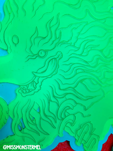JAPANESE BAKU - ACRYLIC WALL HANGING- FLUORESCENT GREEN
