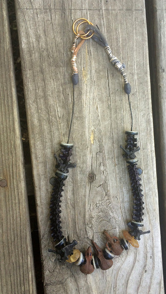 POST APOCALYPTIC NECKLACE- SNAKE BONES , CAST SKULLS