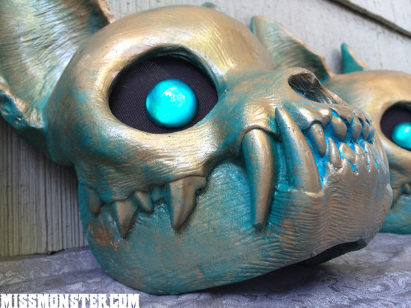 CAT MASK FINISHED, READY TO SHIP- COPPER PATINA