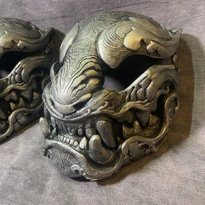 FAUX ANTIQUE SILVER ORNATE PANTHER MASK