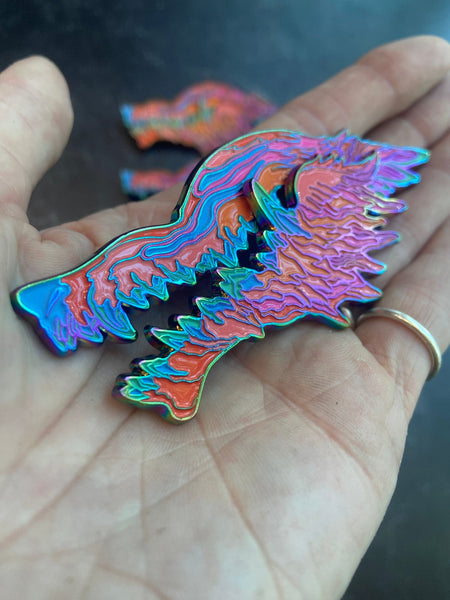 FLUXWOLF GLOWY CHOMPY RAINBOW METAL HINGED JAW PIN 4" LONG