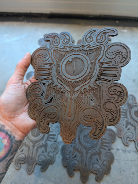 CAT GOD COLD CAST METAL WALL PLAQUE