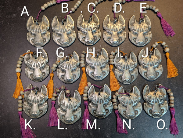 REAL PEWTER METAL CAST KITSUNE CHARM GLOW IN THE DARK EYES