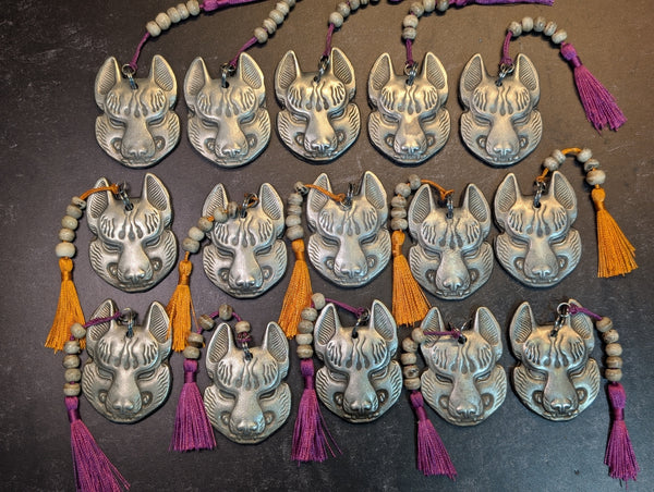 REAL PEWTER METAL CAST KITSUNE CHARM GLOW IN THE DARK EYES