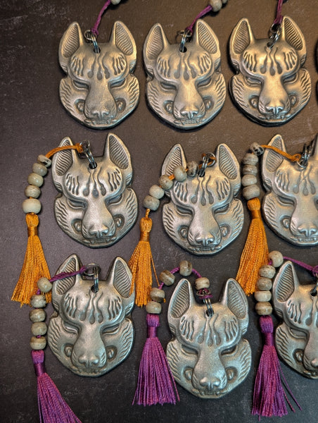 REAL PEWTER METAL CAST KITSUNE CHARM GLOW IN THE DARK EYES