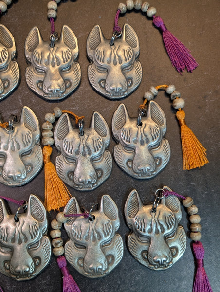 REAL PEWTER METAL CAST KITSUNE CHARM GLOW IN THE DARK EYES