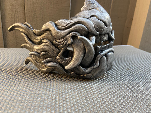 CUSTOM ORDER-SNARL HALF MASK- ANTIQUE SILVER
