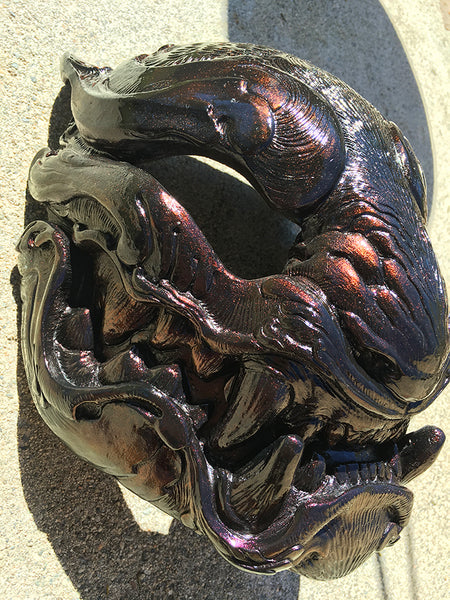 ORNATE PANTHER MASK- RED IRIDESCENT METAL