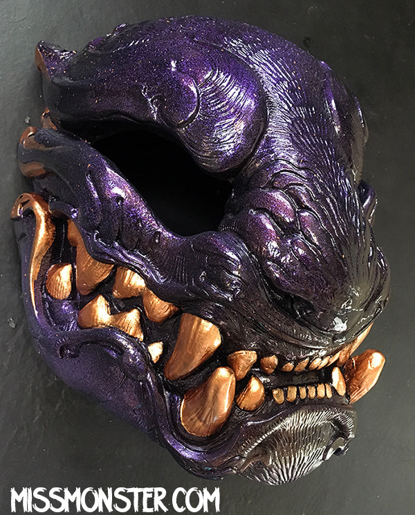 ORNATE PANTHER MASK- PURPLE/RED IRIDESCENT WITH GOLD ACCENT