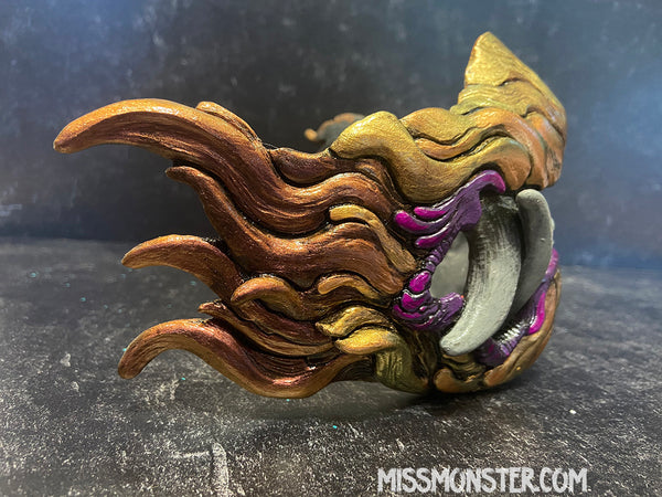 SNARL MASK- PURPLE AND GOLD - READY TO WEAR