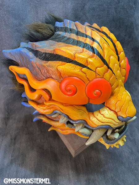 HAND PAINTED SENTINEL MASK- FIRE TIGER- MOVING JAW