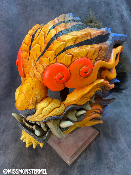 HAND PAINTED SENTINEL MASK- FIRE TIGER- MOVING JAW