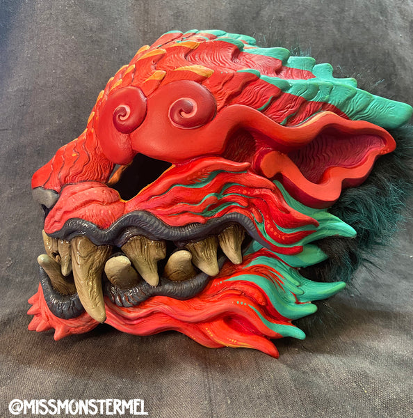 HAND PAINTED SENTINEL MASK- BRIGHT LION- MOVING JAW