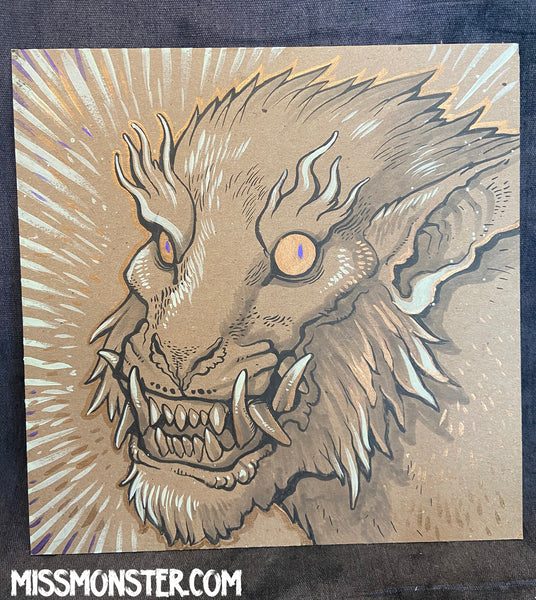 CAT CREATURE INK DRAWING