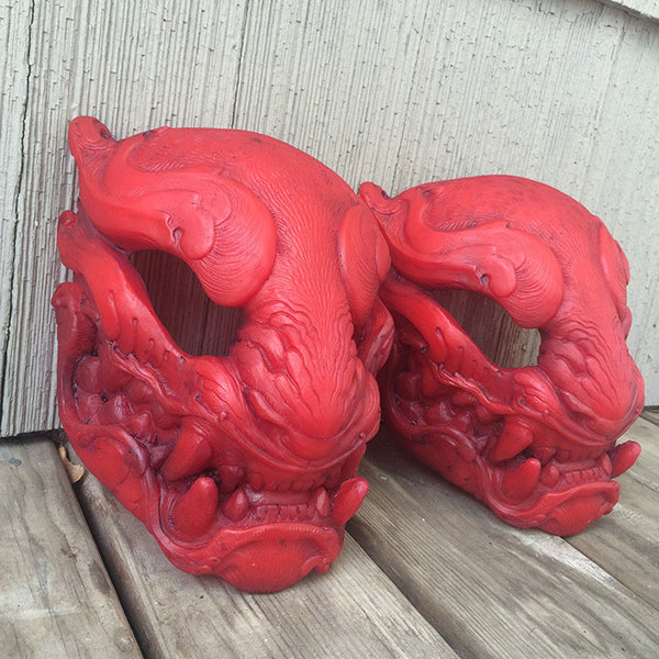 GLOW IN THE DARK RED PANTHER- HAND PAINTED, READY TO WEAR MASK
