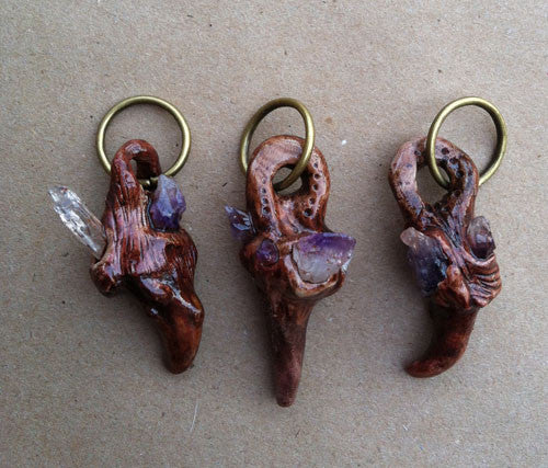 PENDANTS-SCULPTED ANTLER TIPS WITH AMETHYST group 2