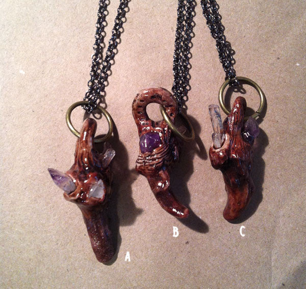 PENDANTS-SCULPTED ANTLER TIPS WITH AMETHYST group 2
