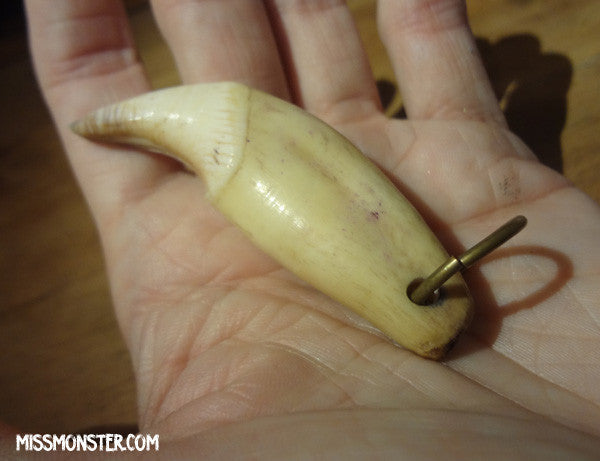 ANTIQUE BEAR TOOTH + OPAL PENDANT