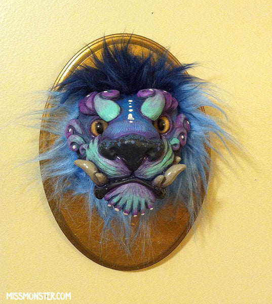 WALL MOUNTED TAXIDERMY FOO DOG BUST - RED OR BLUE