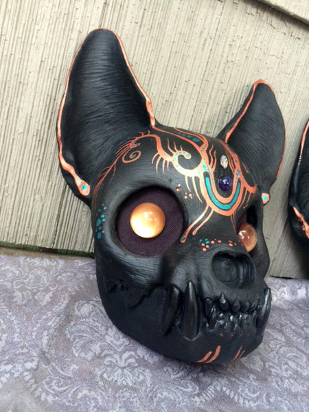 CAT SKULL MASK PAINTED- READY TO WEAR