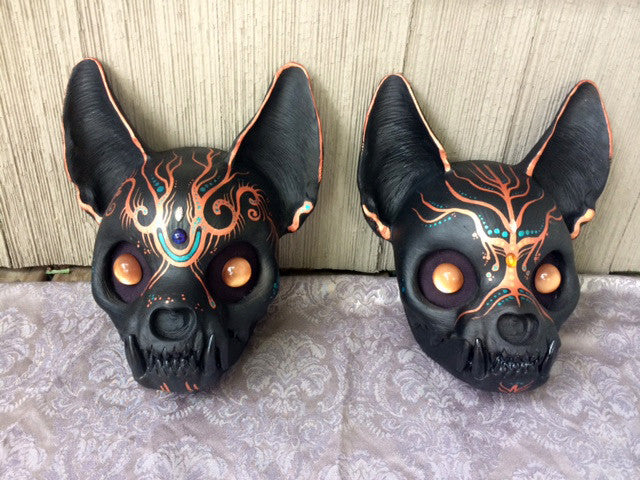 CAT SKULL MASK PAINTED- READY TO WEAR