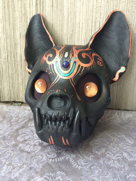 CAT SKULL MASK PAINTED- READY TO WEAR