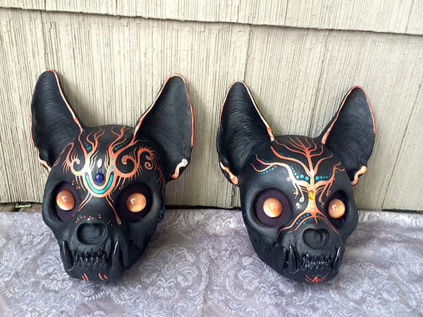 CAT SKULL MASK PAINTED- READY TO WEAR