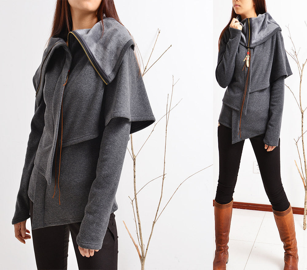 LAYERED COTTON FLEECE PONCHO JACKET