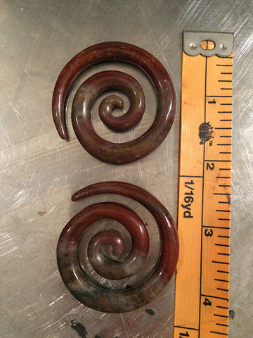 2 GAUGE STONE SPIRAL EARRINGS